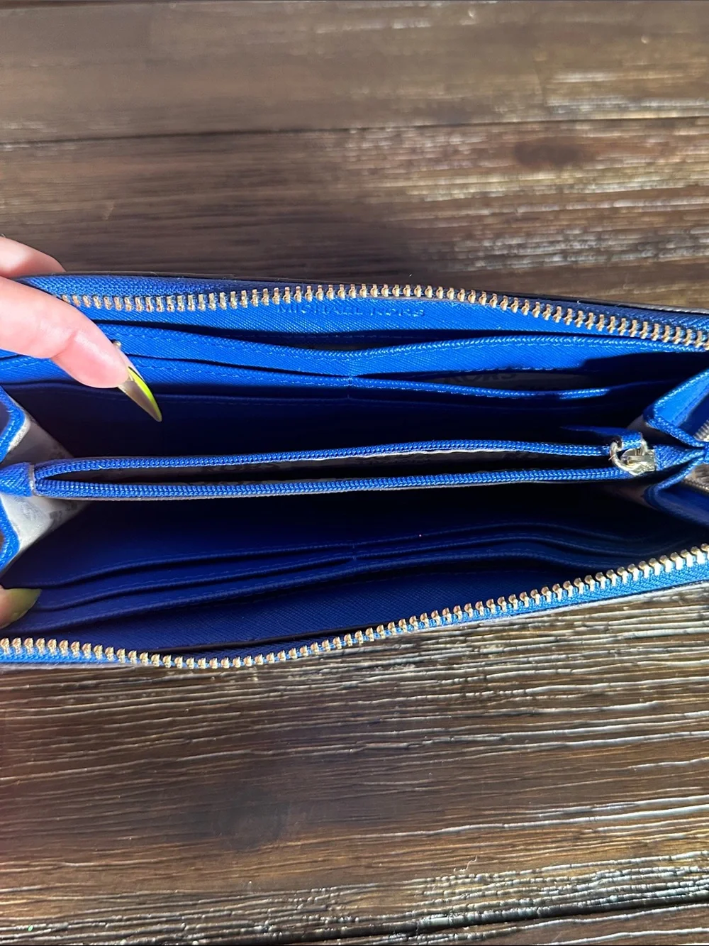 Michael Kors Brown Logo Wallet with Blue Center Panel